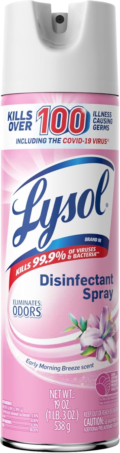 Lysol Disinfectant Spray, Household Essential Cleaning Supplies, Multi-Purpose Room Spray, Antibacterial Sanitizer Spray, Upholstery Deodorizer, Home and Bathroom, Crisp Linen,19 Fl Oz