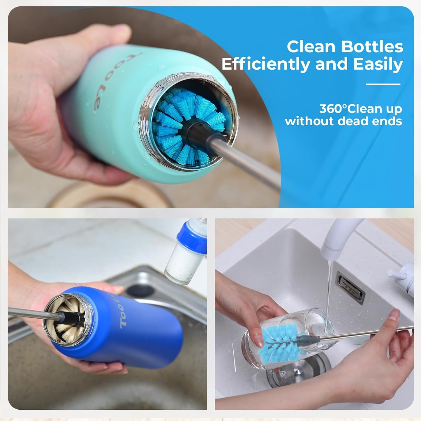 4-in-1 Bottle Brush, Long Handle Water Bottle Brush & Straw Cleaner Brush, Lid Brushe, for Cleaning Water Bottle, Flask, Wine Decanters, Coffee Mugs,Baby Bottles