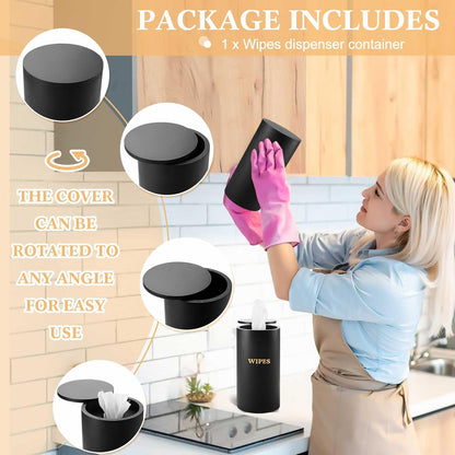 Willinglong Refillable Wet Wipes Dispenser Disinfecting Wipe Container with Magnetic Lid Stylish Decorative Bamboo Holder for Bathroom Kitchen Countertop Home Office Storage Cleaning(Black)