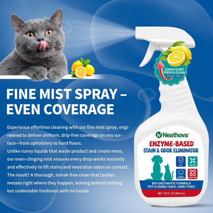 Stain & Strong Odor Eliminator, Enzyme Cleaner, Pet Odor Eliminator for Home - Carpet Stain Remover for Cats & Dog Pee - Urine Destroyer - Carpet Cleaner Spray Clear (Unscented)