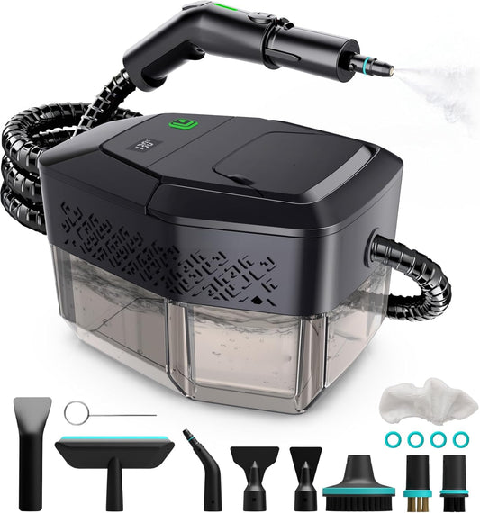 Steam Cleaner, 3-Level Adjustable Handle, 15s Heat-Up, Steamer for Cleaning With 1.8L Large Tank, Dry Burn Protection, Handheld Steam Cleaner for Home, Bathrooms, Tile,Grout,Car with 12pcs Accessories