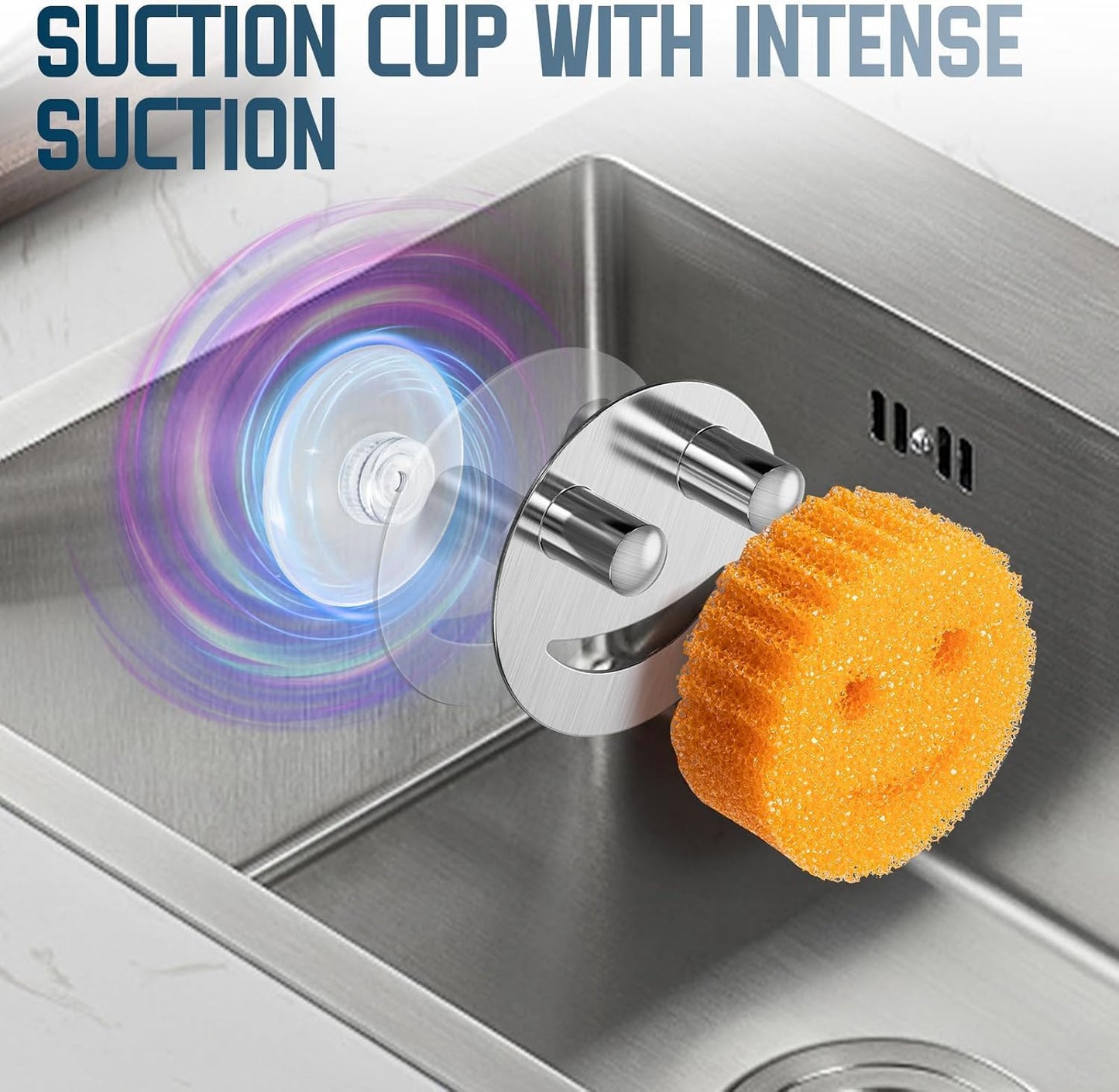 2 Pack Stainless Steel Smiley Face Dish Sponge Holder, Silver Sink Caddy Organizer Storage with Suction Cup for Kitchen, Kitchen Accessories Decor Scrubber-Silver