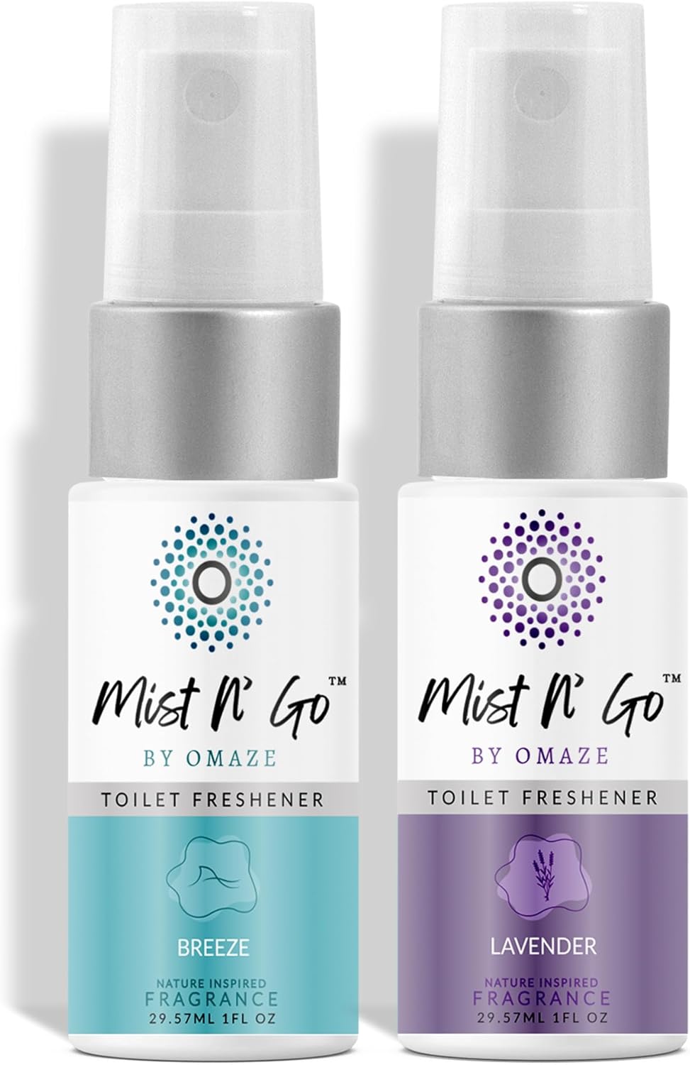Mist N’ Go by Omaze Travel Bathroom Spray for Toilet Spray Odor Eliminator - Travel Toilet Spray for Bathroom Air Freshener Spray for Bathroom Deodorizer - Clean Mix, Travel Size (1oz x2)