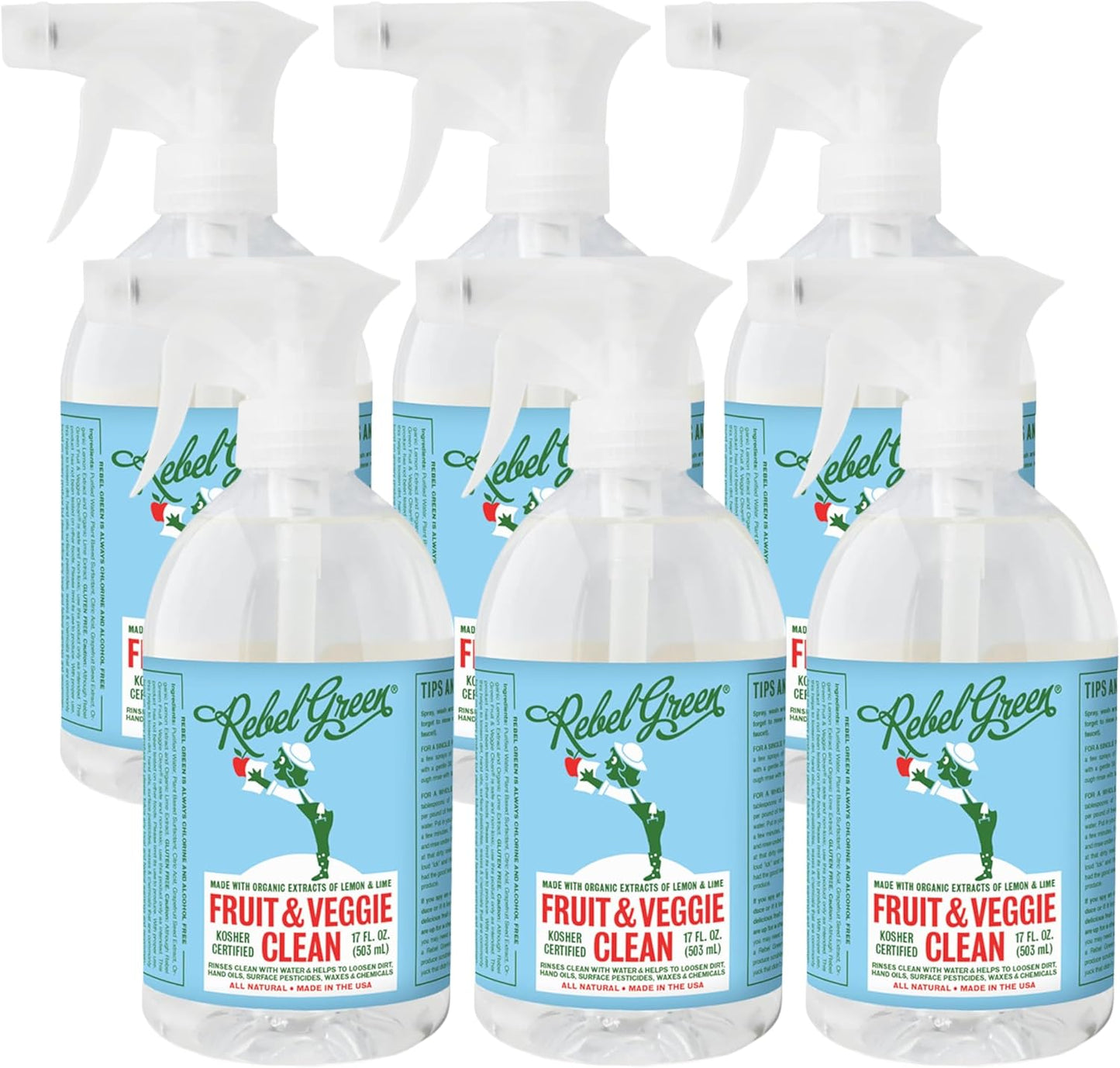 Rebel Green Fruit & Veggie Clean - Plant-Based Produce Cleaner - Natural Fruit and Vegetable Wash with No Aftertaste - Dirt & Grime Removal - Made with Organic Extracts of Citrus - 16 FL OZ