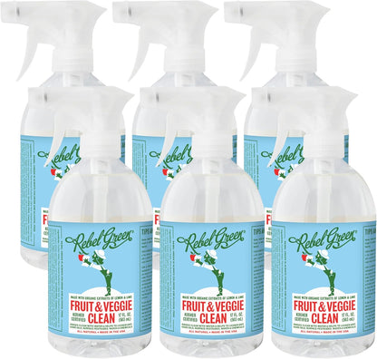 Rebel Green Fruit & Veggie Clean - Plant-Based Produce Cleaner - Natural Fruit and Vegetable Wash with No Aftertaste - Dirt & Grime Removal - Made with Organic Extracts of Citrus - 16 FL OZ