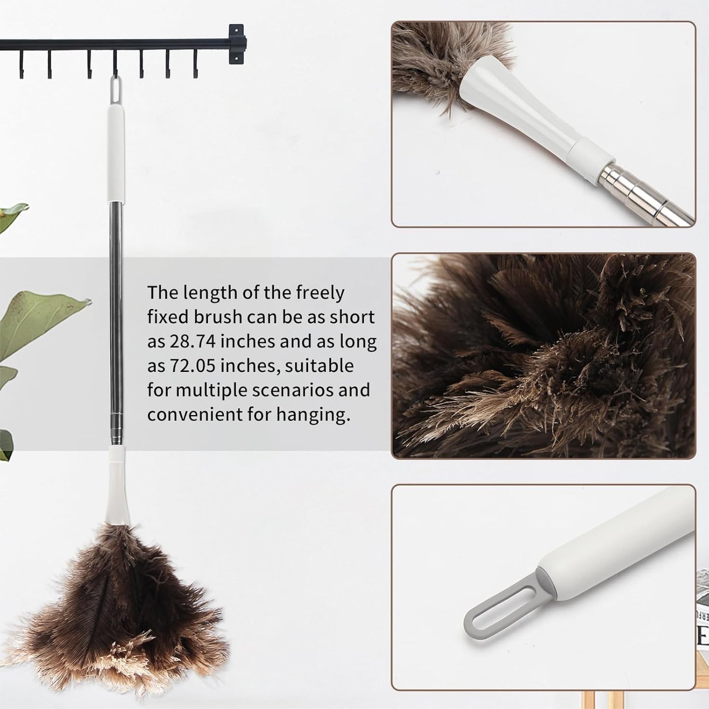 Ostrich Feather Duster Pole 28 to 72 Inch,Extendable Feather Duster Used for Home Cleaning Ceilings Furniture Fans