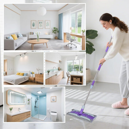 Microfiber Mops for Floor Cleaning ,Wet Dry Flat Mop with Stainless Steel Telescopic Handle,4 Reusable Mop Pads , Dust Mop for Hardwood Floors ,Home,Laminate,Tile,Hardwoods Cleaning (Purple)