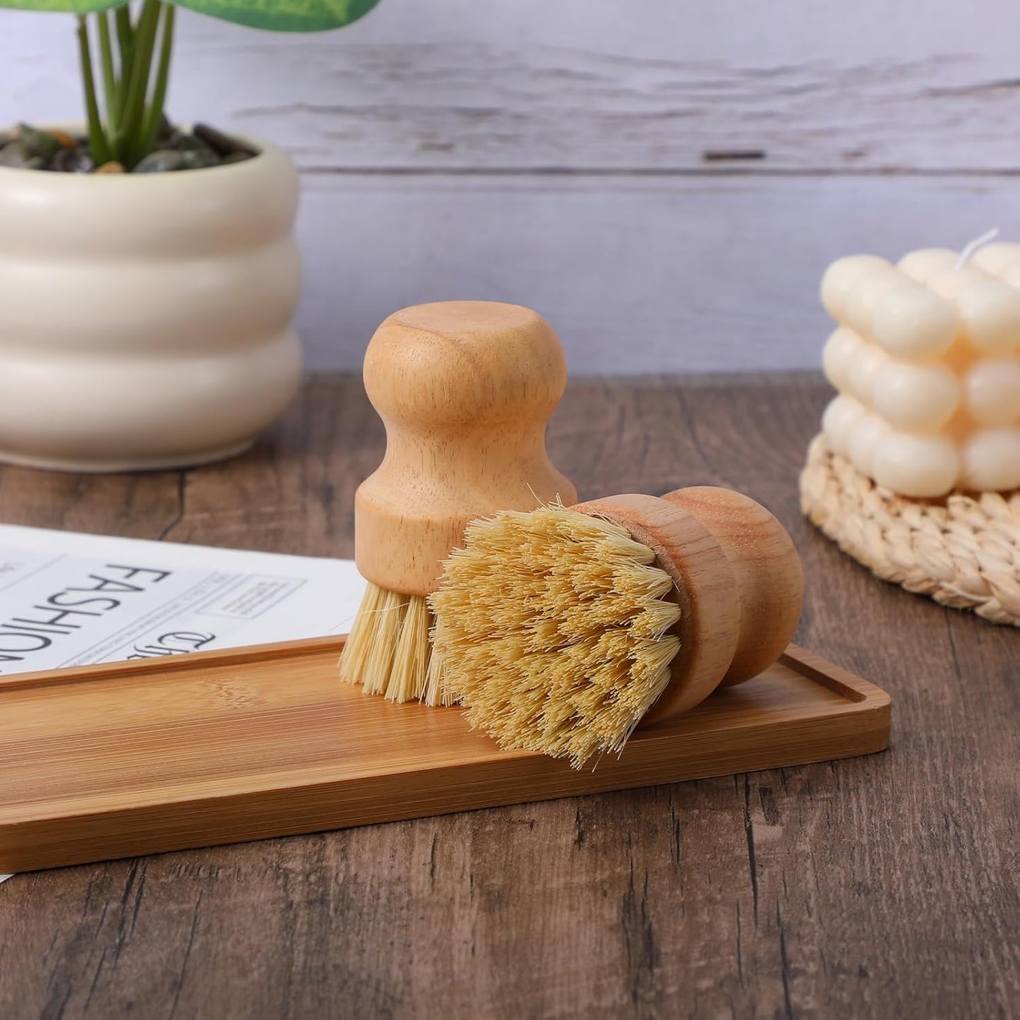 20 Packs Bamboo Dish Scrub Brush Wooden Dish Scrubber Set Eco-Friendly Natural Sisal Bristles Dishes Brush for Kitchen Cleaning Pots, Pans, Bottles, Sink, Vegetables