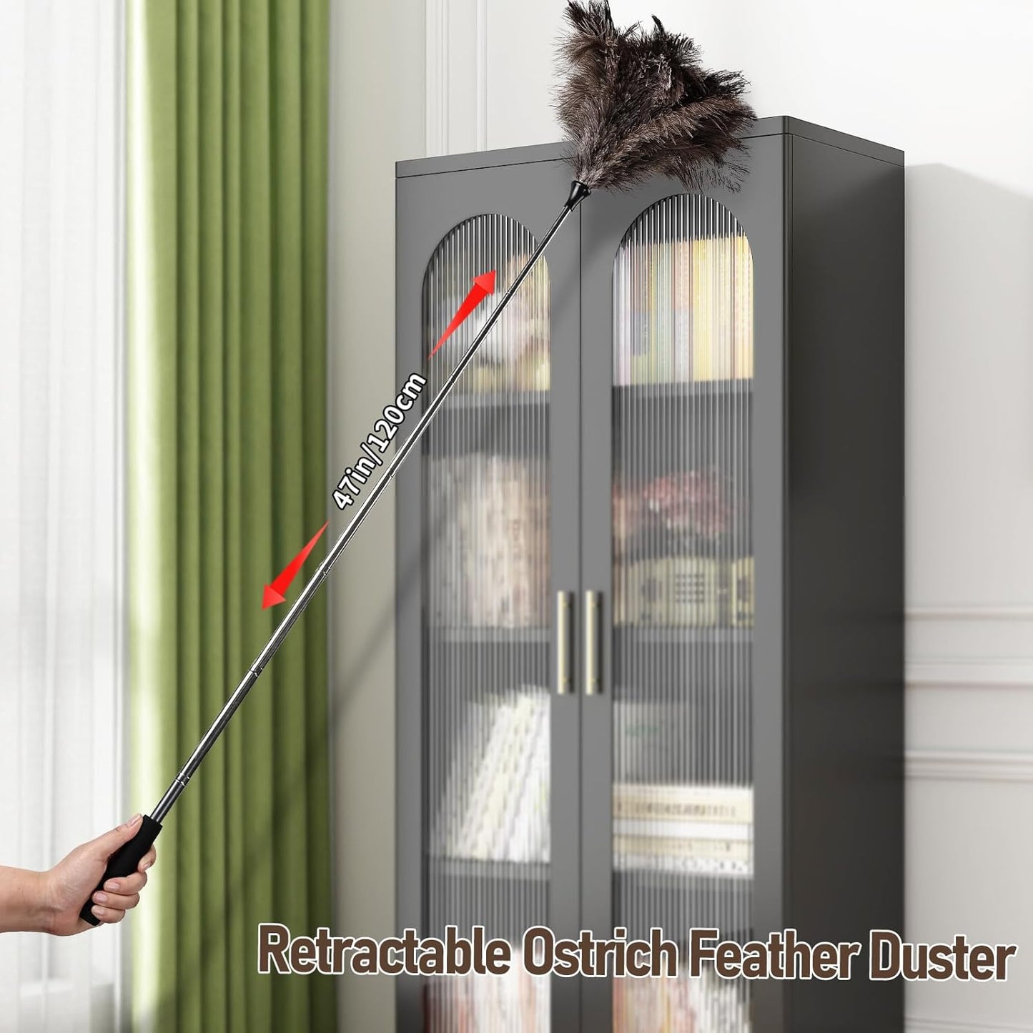 Ostrich Feather Duster 12 Inch Handheld Duster Supplies, Wooden Handle Feather Duster for Cleaning Keyboard Home Car Office (Champagne)