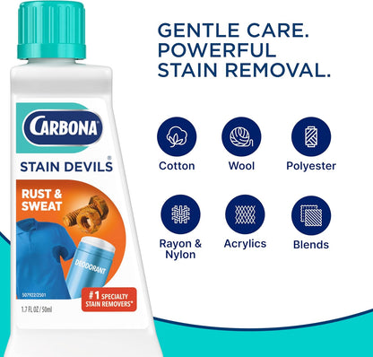 Carbona Stain Devils #6 (1.7 Fl Oz), Targeted Spot Cleaner for Grass, Dirt & Make-Up Stains, Safe on Skin & Washable Fabrics
