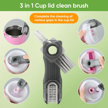 3 PCS Bottle Clean Brush Set, Long Wooden Handle Bottle Cleaner Brush for Stanley Cup Tumblers, 3 in1 Cup Lid Cleaning Brush, Long Straw Brush,Water Bottle Clean Brush Kit for Bottle Cups Coffee Mugs