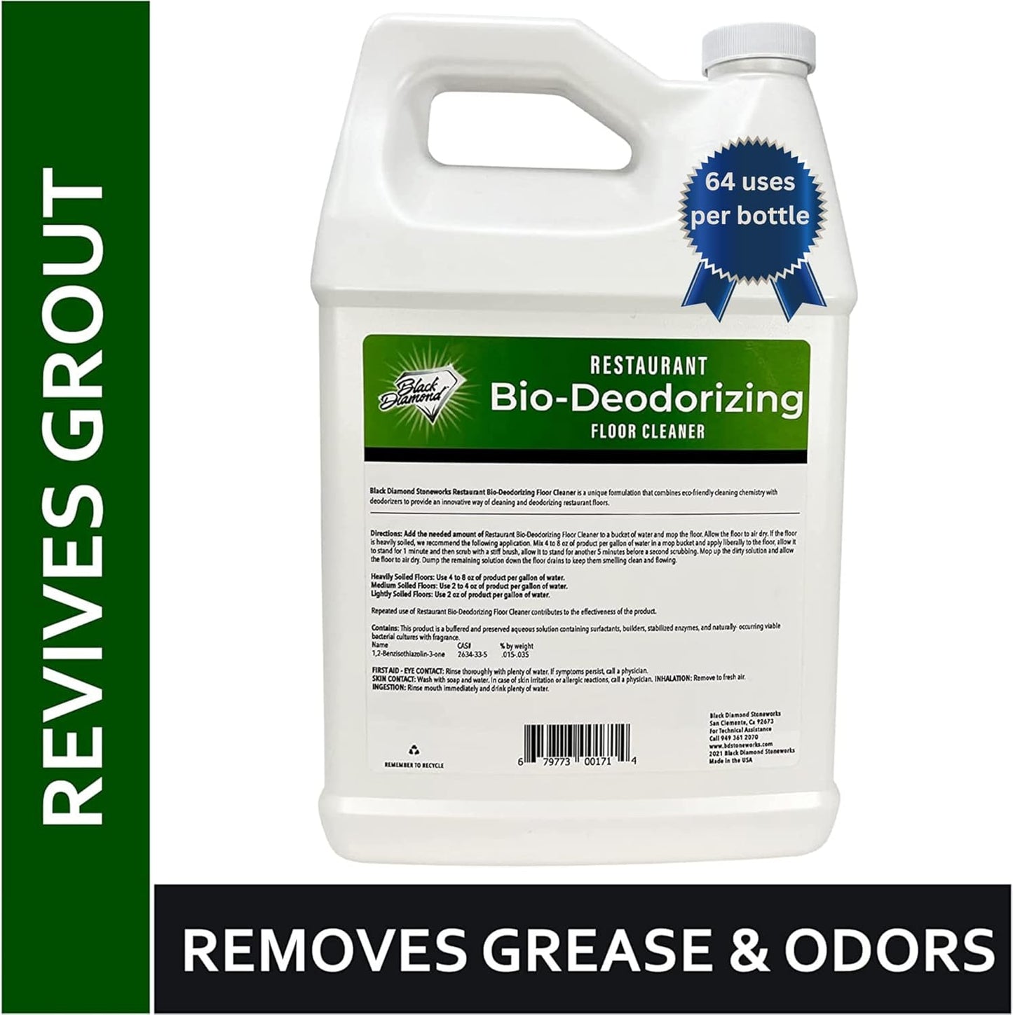 Restaurant Bio-Deodorizing Floor Cleaner - Heavy Duty Commercial Concentrated Enzyme Degreaser and Odor Eliminator for Mopping Tile, Laminate, Hardwood & More