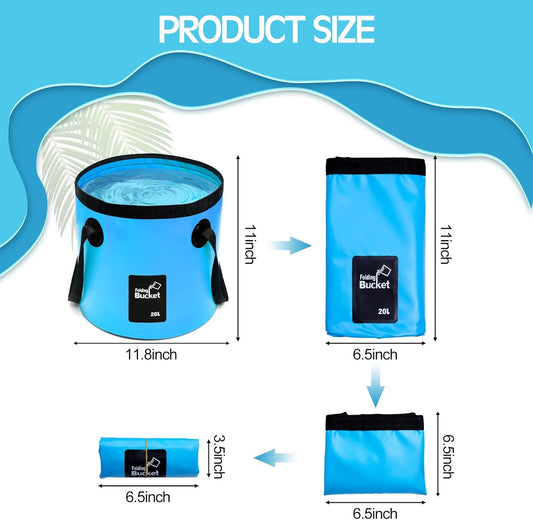 Tessco for you 4 Pcs 20L Collapsible Bucket with Handle 5 Gallon Portable Folding Bucket Foldable Water Container for Camping Hiking Fishing Beach Car Washing (Blue, Yellow, Orange, Black)