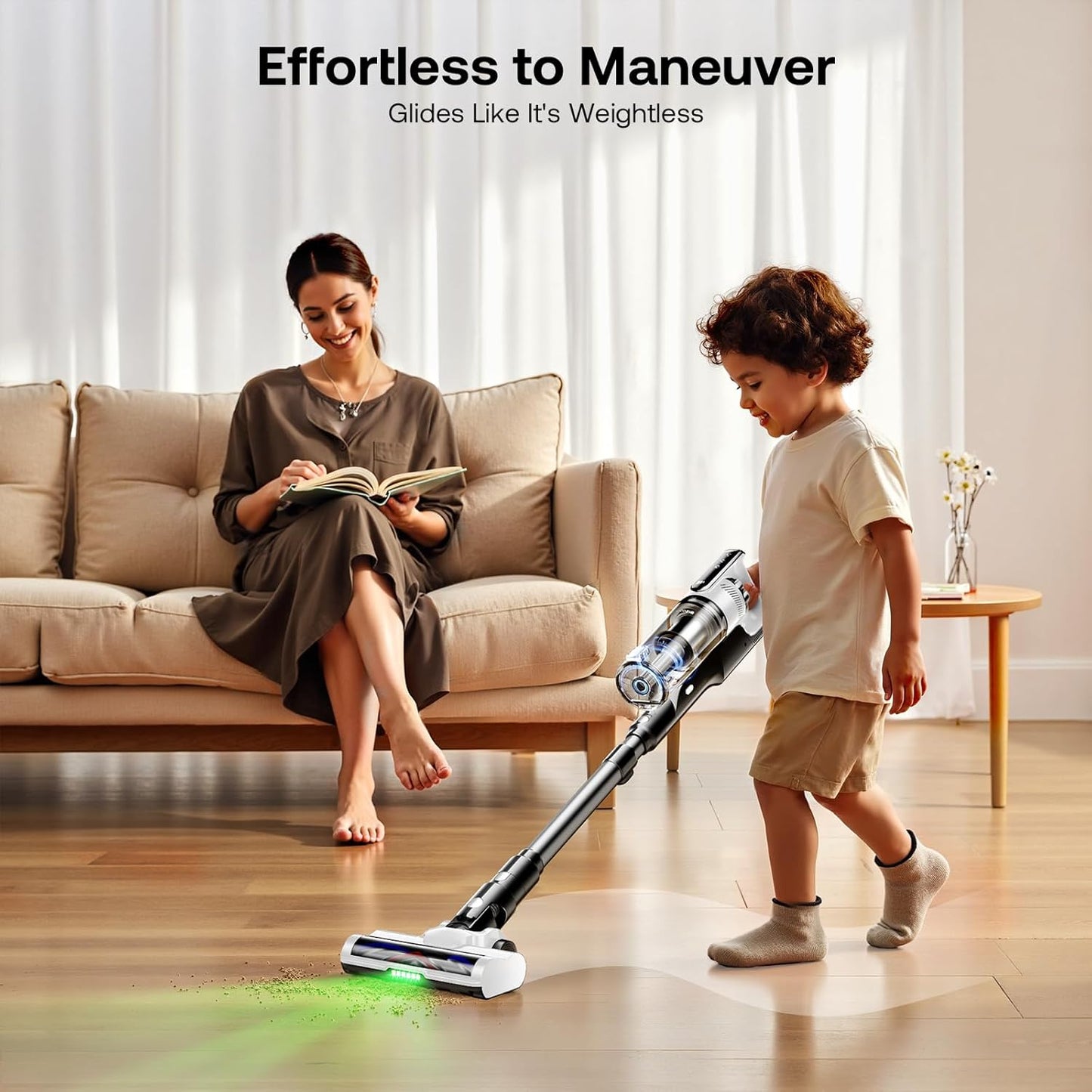 Trucozie Cordless Vacuum Cleaner, Self-Standing Lightweight Stick Vacuum with 50 mins Runtime, Powerful Suction, Anti-Tangle Wireless Vacuum for Home, Hardwood Floor, Carpet, Pet Hair, Black