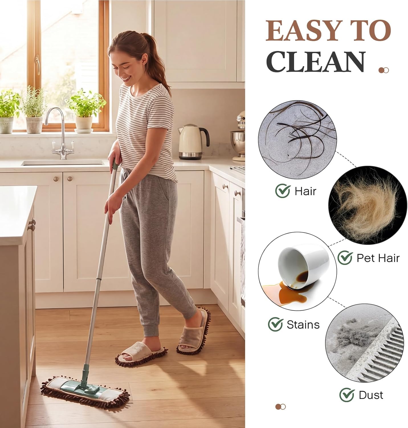 Jecery 4 Pair Washable Microfiber Mop Slippers Detachable Dusting Shoes for Floor Cleaning, Office & Home Use Suitable for Women & Men(Blue, Brown, Beige, White,L Size)