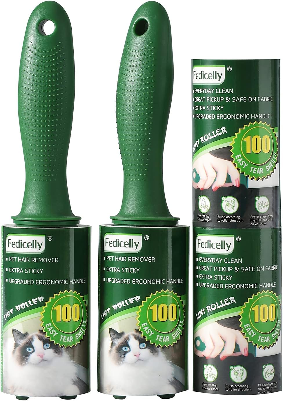 Fedicelly Lint Rollers Pet Hair Extra Sticky Furniture,Cat Dog Hair Remover Laundry Clothes Carpet,Total 200 Sheets Lint Remover Brush for Couch
