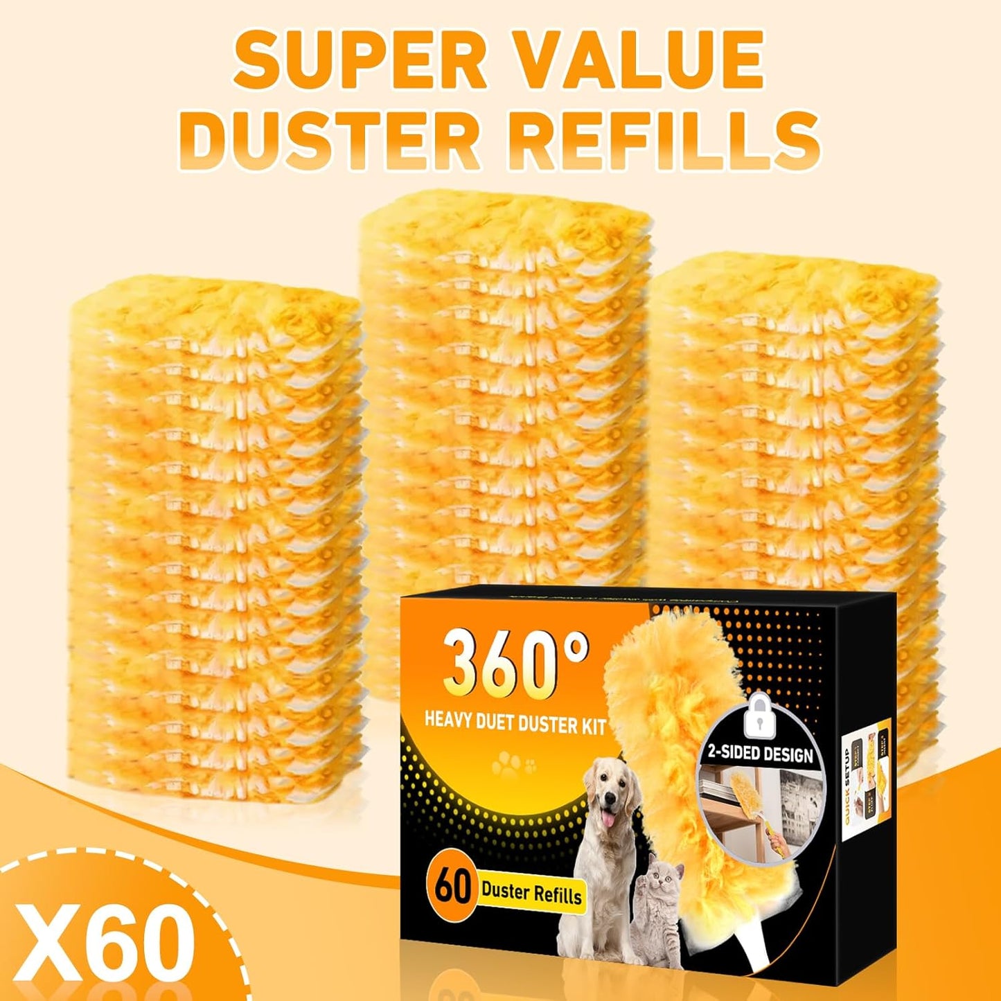 360° Duster Refills Kit for Swiffer Duster, 25 Pack & 1 Handle, Multi-Surface Dusters with 4X Cleaning Power. Efficient Duster Kit for Cleaning Pet Hair, Home, Office, Blinds, Furniture and More