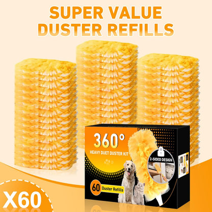 360° Duster Refills Kit for Swiffer Duster, 25 Pack & 1 Handle, Multi-Surface Dusters with 4X Cleaning Power. Efficient Duster Kit for Cleaning Pet Hair, Home, Office, Blinds, Furniture and More