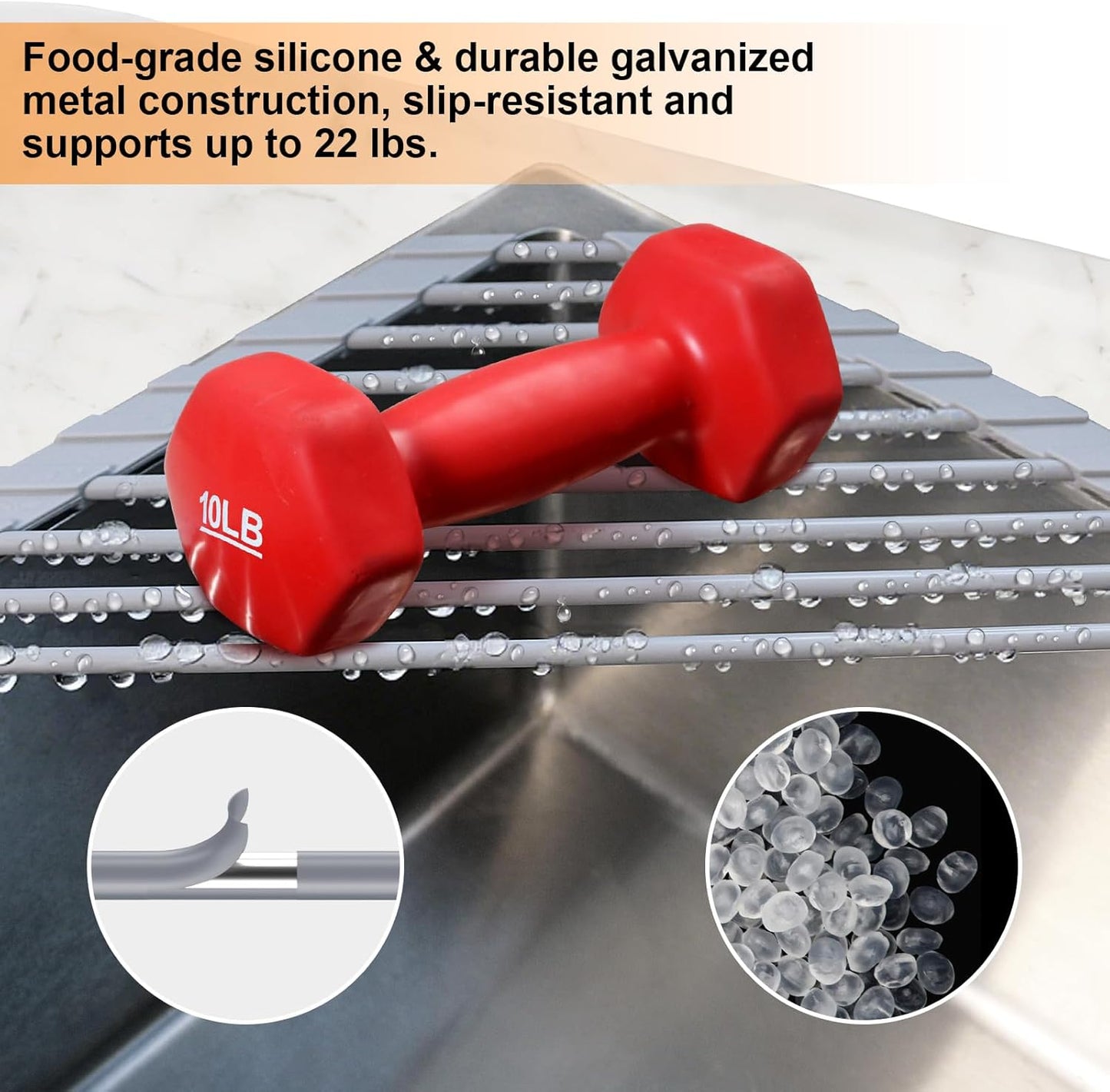 Corner Sink Caddy Triangle Dish Drying Rack for Sink Corner, Sponge Holder Roll Up Dish Drying Rack Over The Sink, Stainless Steel Kitchen Sink Organizer Drainer Mat Sponge Caddy for Counter Storage