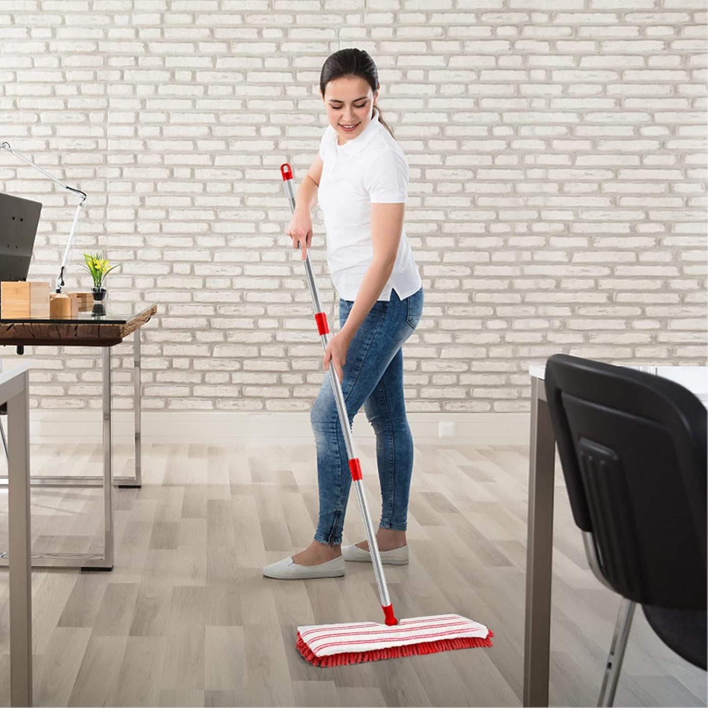 MASTERTOP Microfibre Flat Mop, Extended Wet Dry Large Floor Mop with 5 Reusable Pads & Telescopic Handle, Dust Mops for Laminate Wooden Hard Floor Vinyl Tile Floors Cleaning - Send 1 Cleaning Scraper