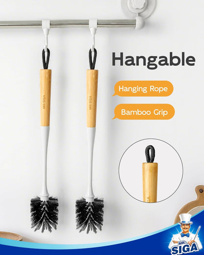 MR.SIGA Water Bottle Brush, Long Handle Bottle Brush for Water Glasses, Baby Bottles, Sports Bottles Cleaning, Black, 2 Pack