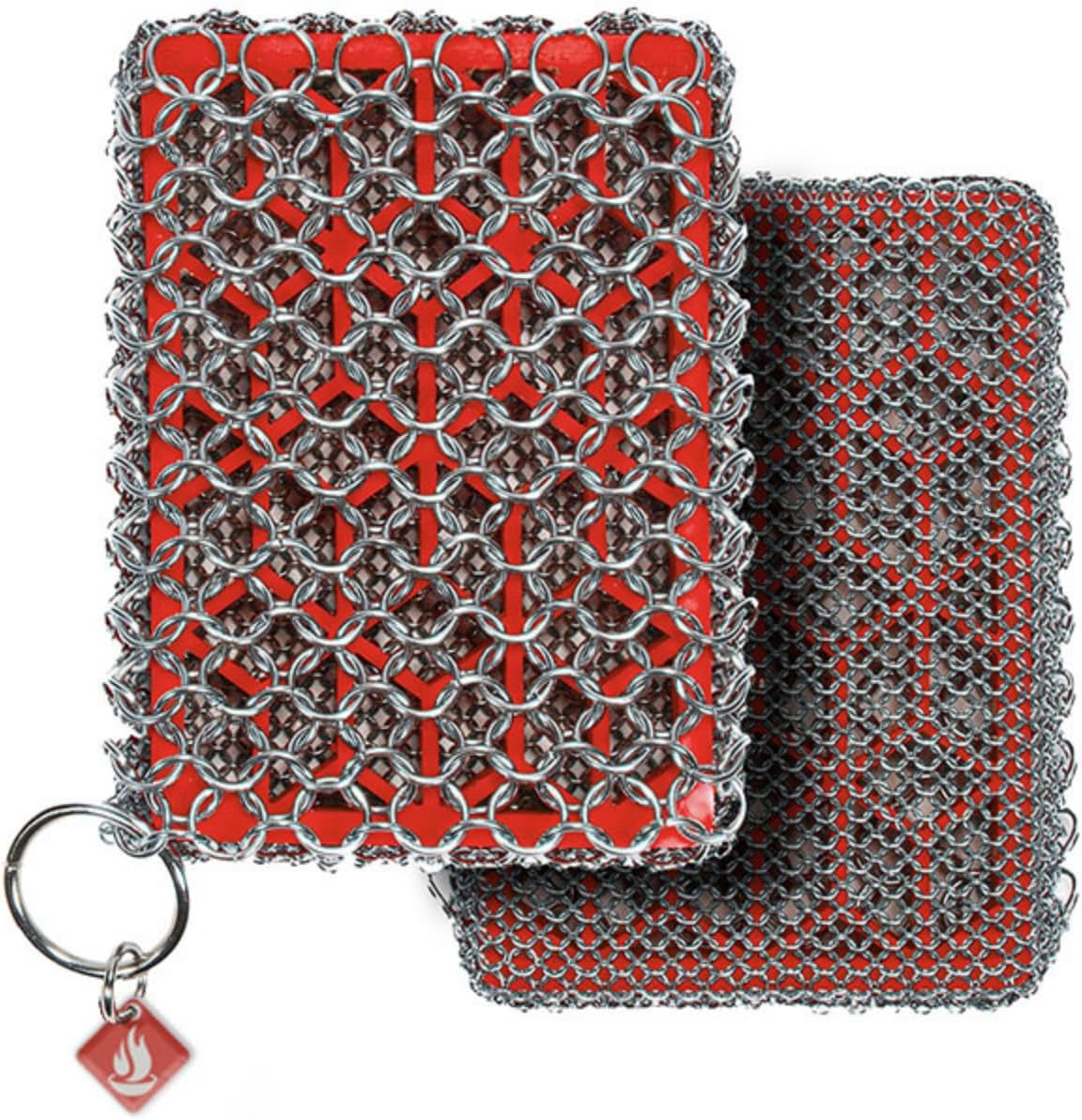 Knapp Made Combo Chainmail Cast Iron Scrubber with Silicone Core - Heavy Duty Rings and Fine Chainmail Rings -Premium Cleaner -Perfect for Cast Iron Cookware,Skillet,Woks