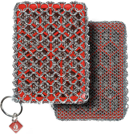 Knapp Made Combo Chainmail Cast Iron Scrubber with Silicone Core - Heavy Duty Rings and Fine Chainmail Rings -Premium Cleaner -Perfect for Cast Iron Cookware,Skillet,Woks