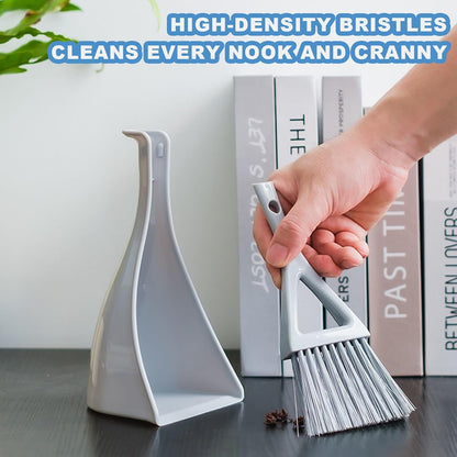 Dust Pan Broom Brush Dustpan -Mini Broom and Dustpan Combo Set, Handheld Sweeper Cleaning for Tables, Keyboards, Guinea Pig Cage, and Cat Litter, etc. (White)
