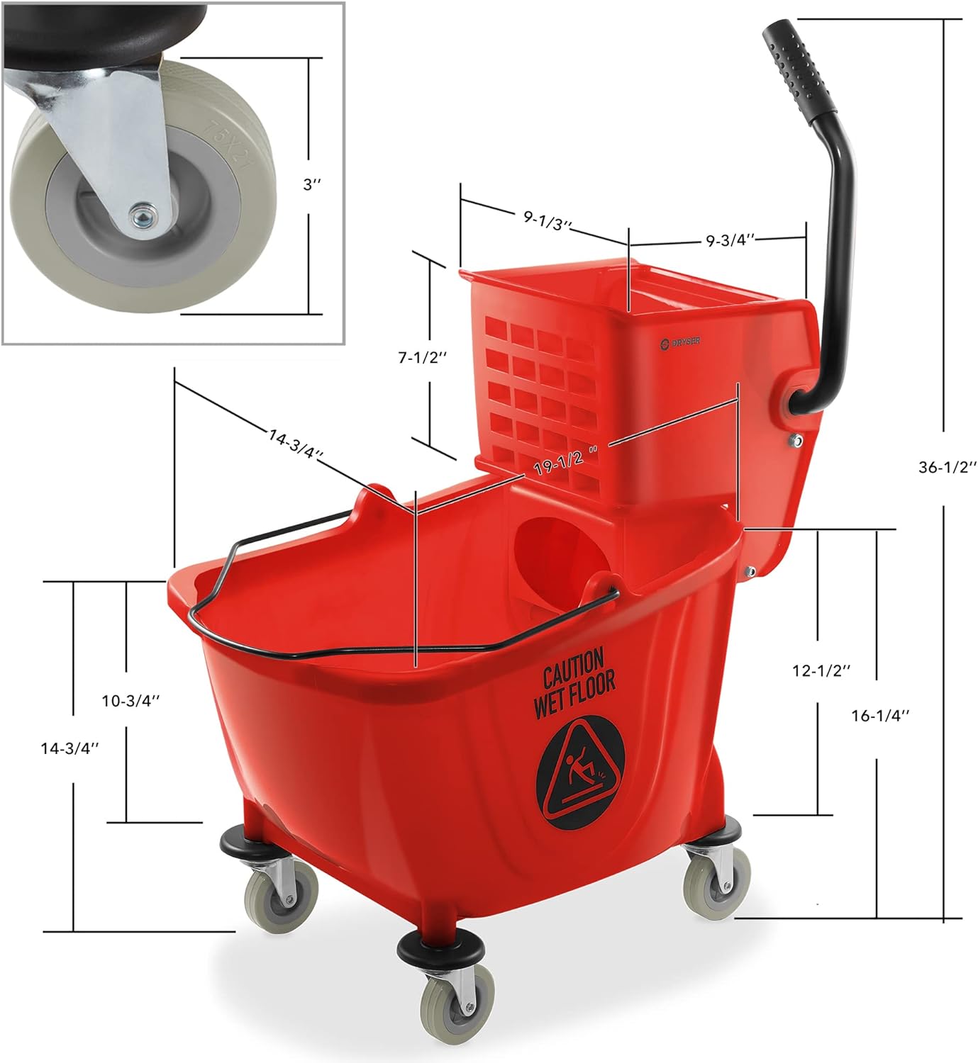 Dryser Commercial Side Press Wringer Combo Mop Bucket, 33 Quart, Blue