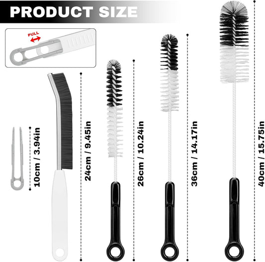 Bottle Cleaning Brush Set - Long-Handled Flexible Brush Head, with Bottle Neck Thread Gap Brush, for Cleaning Narrow Neck Water, Beer, Wine, Baby Bottles, Pipes, Tubes, Hoses, and Flasks