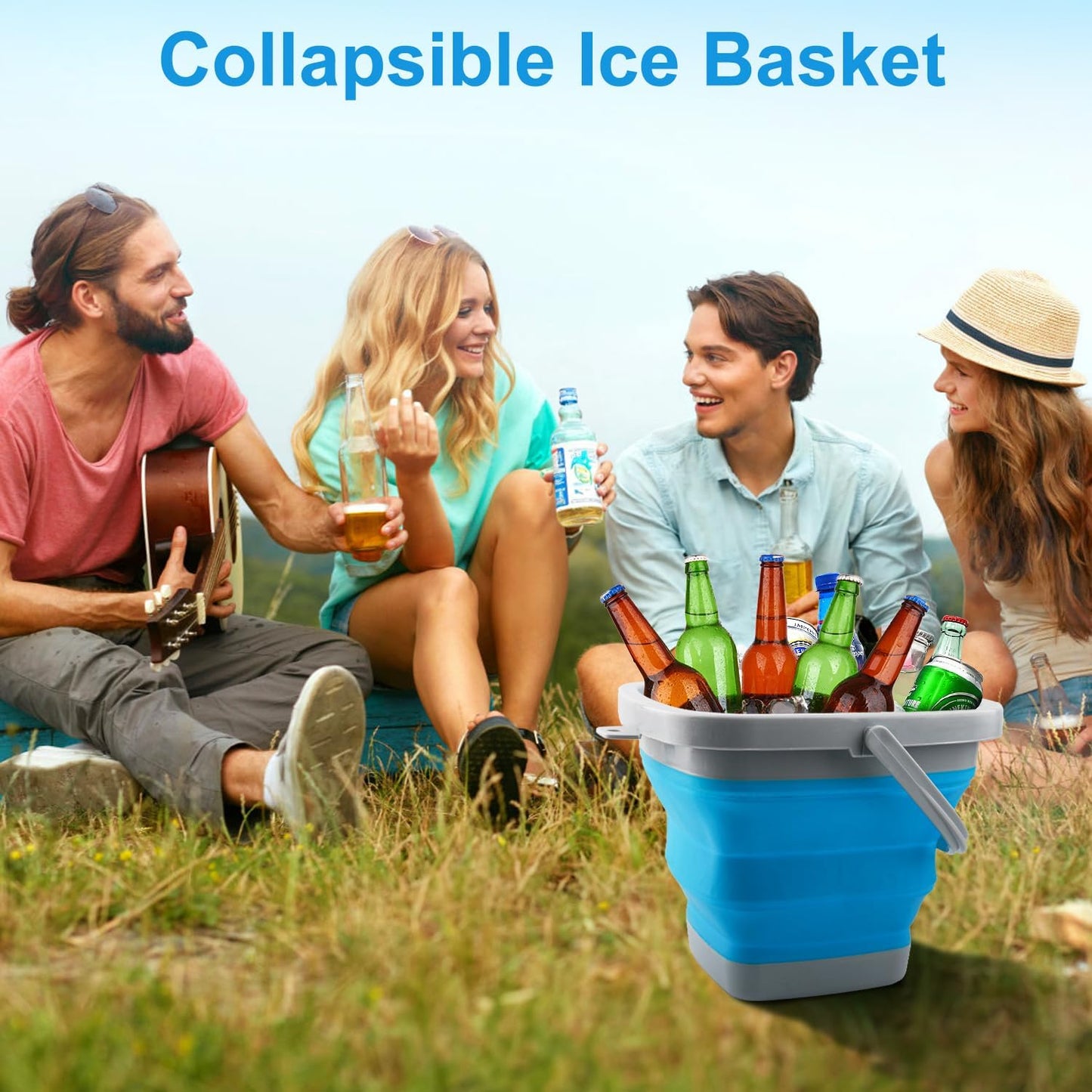 Collapsible Mop Bucket and Ice Bucket-5L(1.3 Gallon) Household Cleaning Silicone Dust Mops Bucket, Portable Bathroom Cleaning Supplies Square Bucket for Cleaning