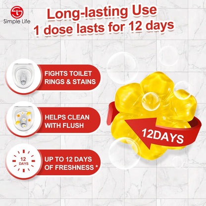 Simple Life Toilet Bowl Cleaner Gel | Fresh Flower Toilet Gel Stamp | Stops Limescale and Stains with Air Freshening Scent | Deodorizing Clean | 32 Stamps, Blue & Green