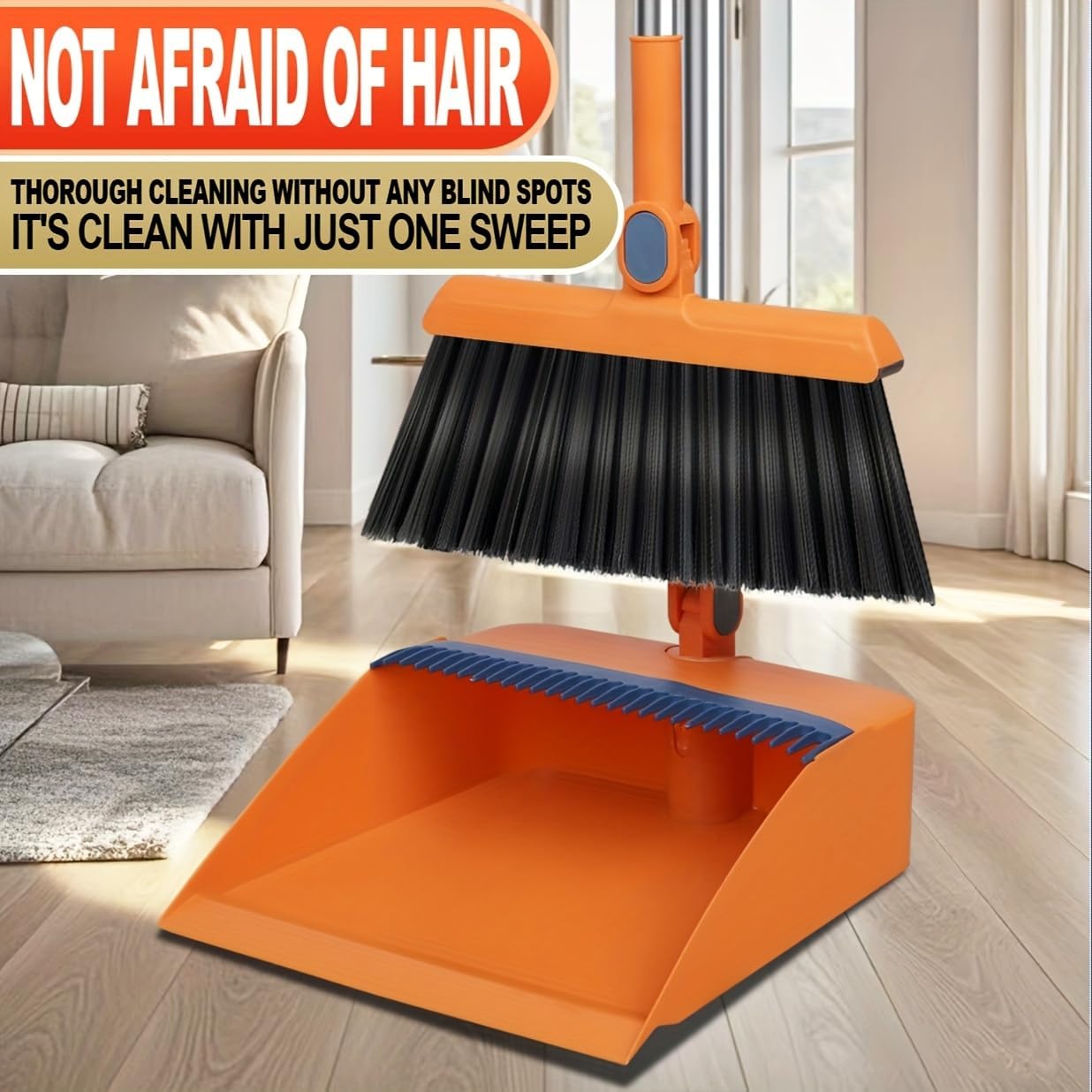 2-in-1 Broom with Dustpan Combo Set,Long Handle Broom Dustpan Combo with Dustpan Teeth to Automatically Clean Hair for Home, Indoor or Outdoor Cleaning Hall Floor (Gray)