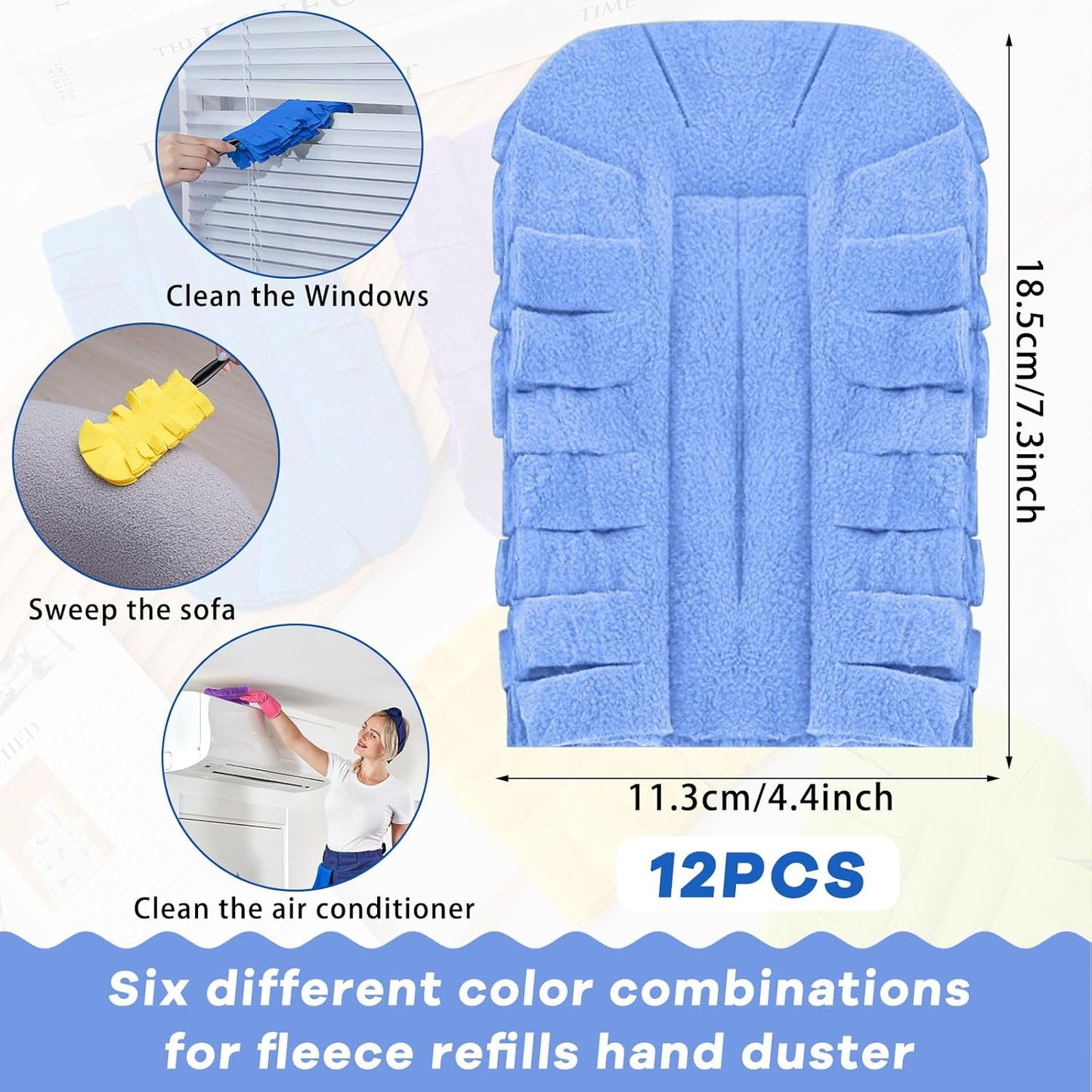 Zubebe 12 Pcs Duster Refill Reusable Fleece Duster Refills Feather Flat Dusters Multi Surface Washable Cleaning Pads Tools for Home, Blinds, Car, Pet, Furniture, Fans (Dark Color)