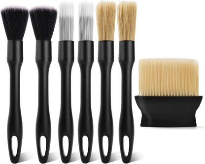 7PCS Car Detailing Brush Kit - Ultra Soft Boars Hair Car Interior Detailing Brushes, Includes 4 Different Brushes, Multi-use for Cleaning Interior or Exterior - Perfect Car Accessory Gift