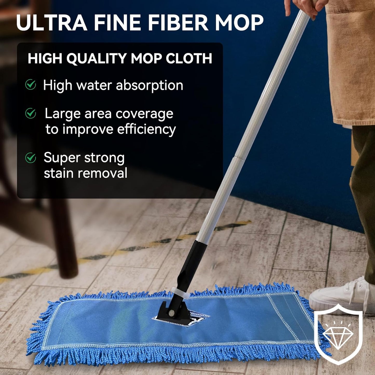 3 Pack 24 Inch Microfiber Dust Mop Head, Medium Washable Commercial Sweeper and Janitorial, Blue