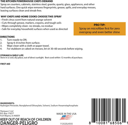 Thirteen Chefs 8X All Purpose Cleaner Concentrate - Makes 2 Gallons of Kitchen and Bathroom Cleaner for Granite and Quartz Countertops, Stainless Steel, Wood Floors - 32oz (No Sprayer Included)