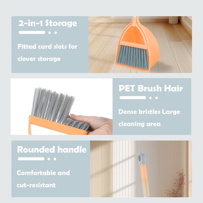 Mini Broom with Dustpan for Kids,Little Housekeeping Helper Set (Light Blue)