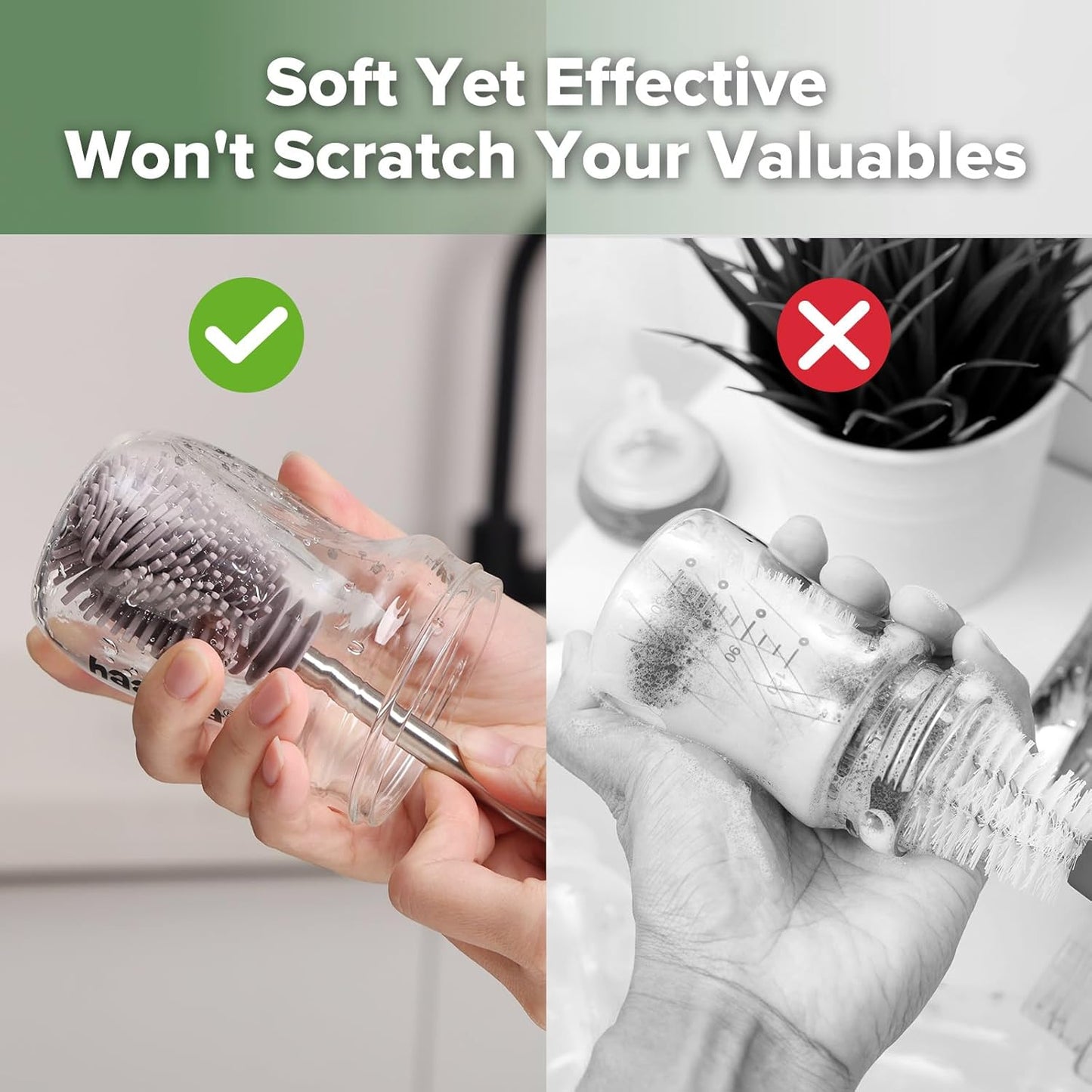 Haakaa Silicone Cleaning Brush - Baby Bottle Brush Cleaner for Breast Pump,Nipple,Breast Milk Storage Bag - Food Grade Silicone - 1 Count - Grey