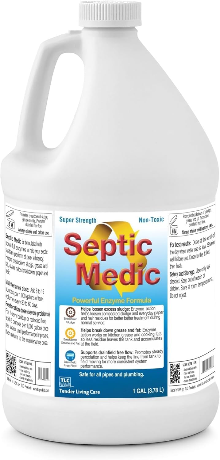 Septic Medic Septic Tank Treatment, Enzyme System Cleaner, Breakdown Sludge, Breakdown Grease and Fat, Supports Drainfield and Leach Field Free Flow, Backed by Science, 32 oz (1 Quart)