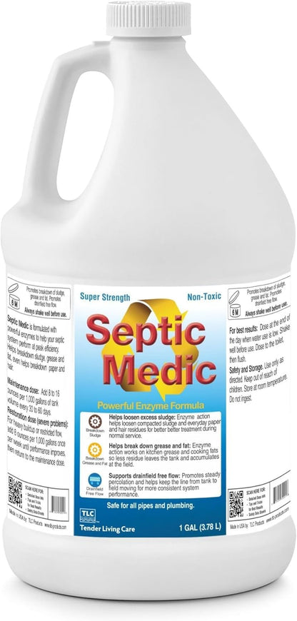Septic Medic Septic Tank Treatment, Enzyme System Cleaner, Breakdown Sludge, Breakdown Grease and Fat, Supports Drainfield and Leach Field Free Flow, Backed by Science, 32 oz (1 Quart)