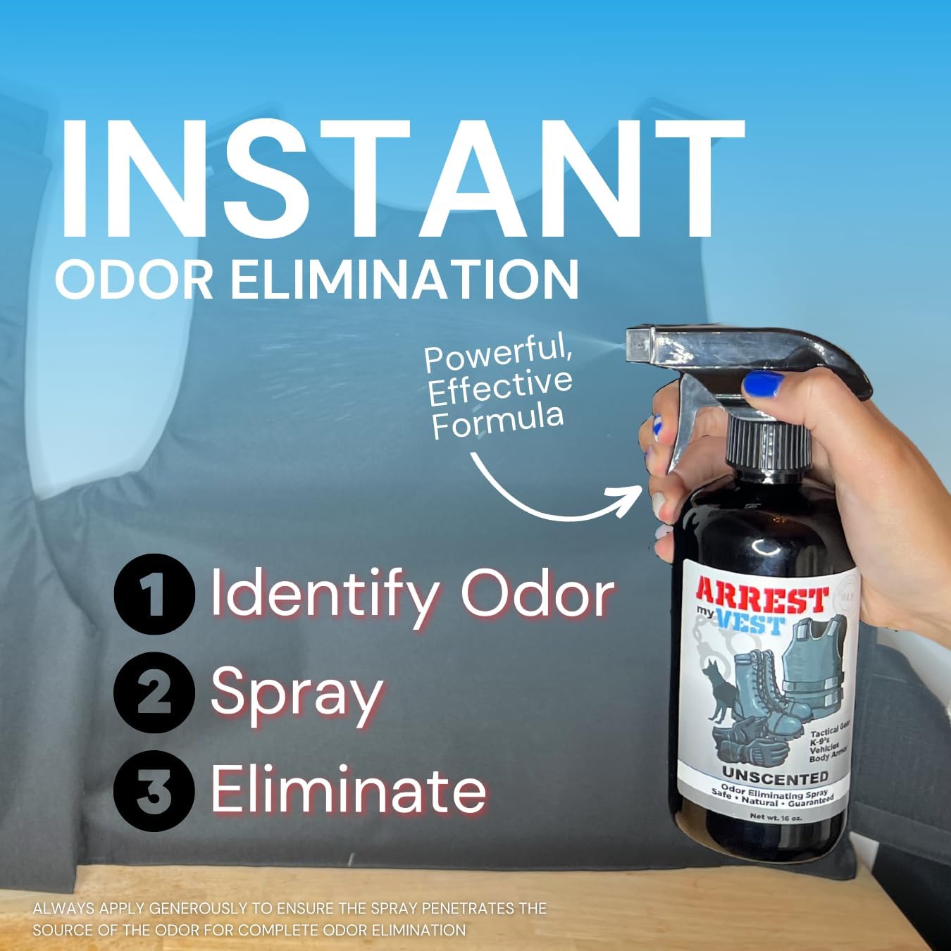 Arrest My Vest Military Grade Odor Eliminating Spray for Body Armor, Tactical Gear, and K9 Equipment. Safe on All Ballistic Vests, Fabrics, & Police Gear - Driftwood Fragrance - 2 16 oz Bottles