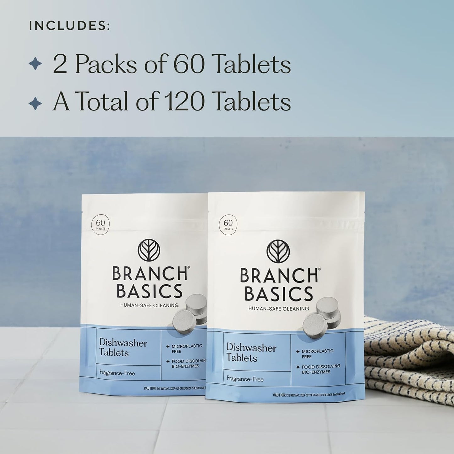 Branch Basics Dishwasher Tablets – 60 Ct | Plastic-Free, Fragrance-Free, Human-Safe | Delivers a Powerful Clean Without Harsh Chemicals