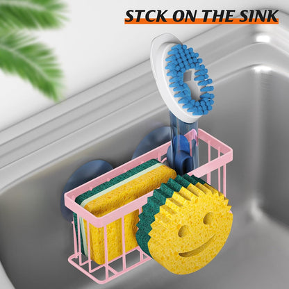 MURLONG Sponge Holder Smiley Face, Sink Caddy for kitchen Sink, Kitchen Organizer Sponge Holder with 2 PCS Suction Cups/1 PCS Adhesive Strips, Designed for Sponge, Soap, Dish brush, Scrubber-Black