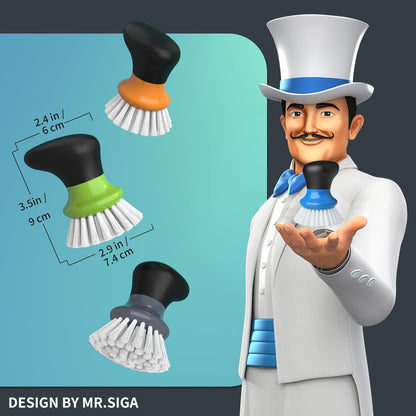 MR.SIGA Dish Scrub Brush, Palm Brush Dish Scrubber with Ergonomic Grip, Kitchen Brushes for Dishes, Gray, Pack of 2