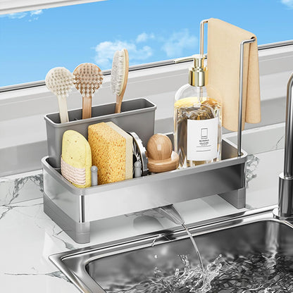 Sponge Holder for Kitchen Sink,Sink Caddy Organizer with Removable Brush Holder,Kitchen Countertop Soap Dispenser Storage with Detachable Towel Rack,Black