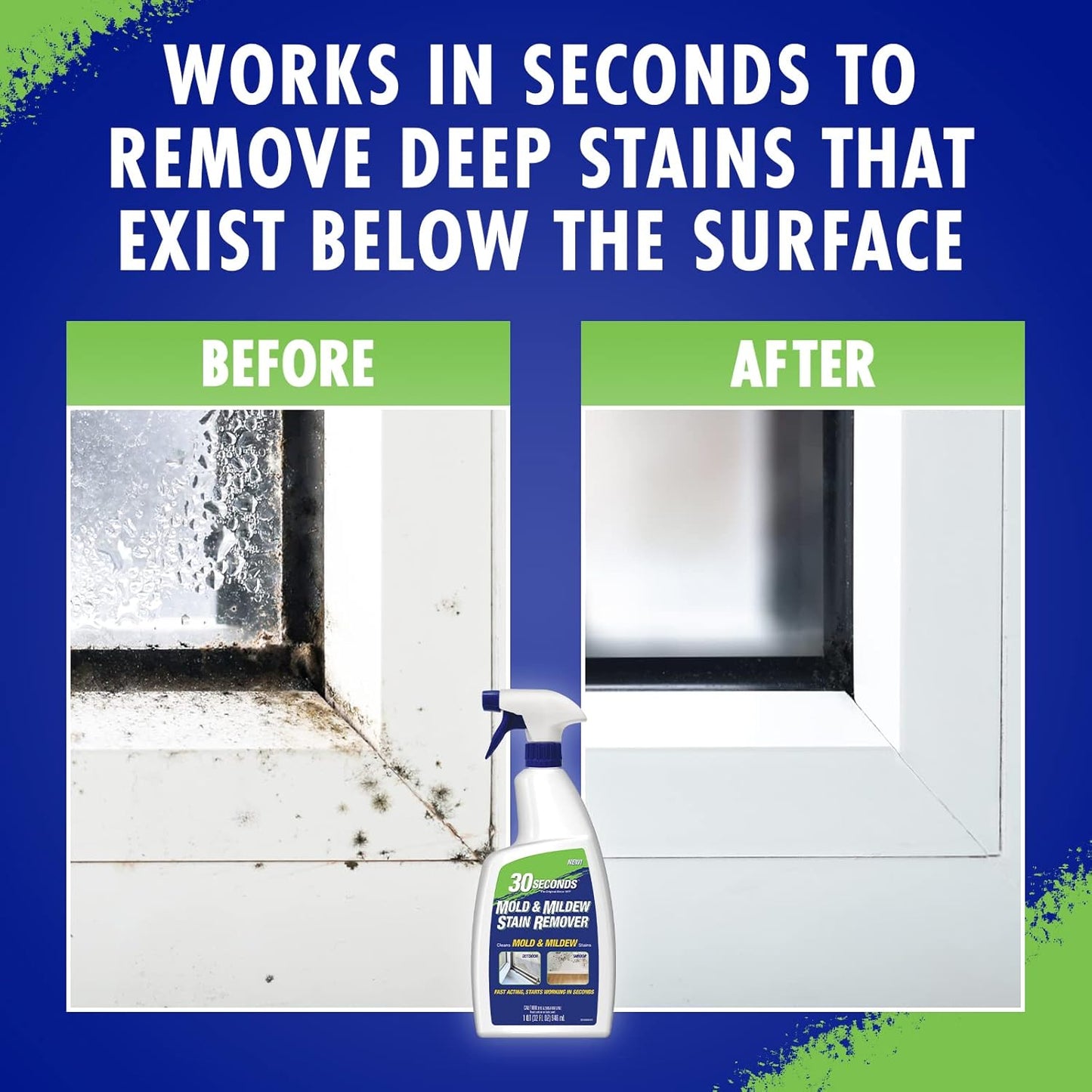 30 SECONDS Mold & Mildew Stain Remover Spray- Indoor & Outdoor Use - 2 Pack (2)