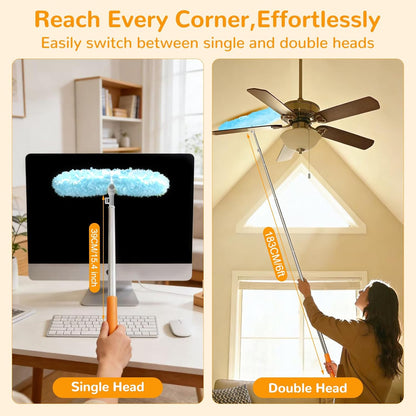 6 ft Heavy Duty Extendable Duster Handle with 50 Refills for Swiffer Duster, 360° Multi-Surface Dusters with 4X Cleaning Power for Home, Ceiling Fans, Windows, Dusting Hard-to-Reach Areas (Orange)
