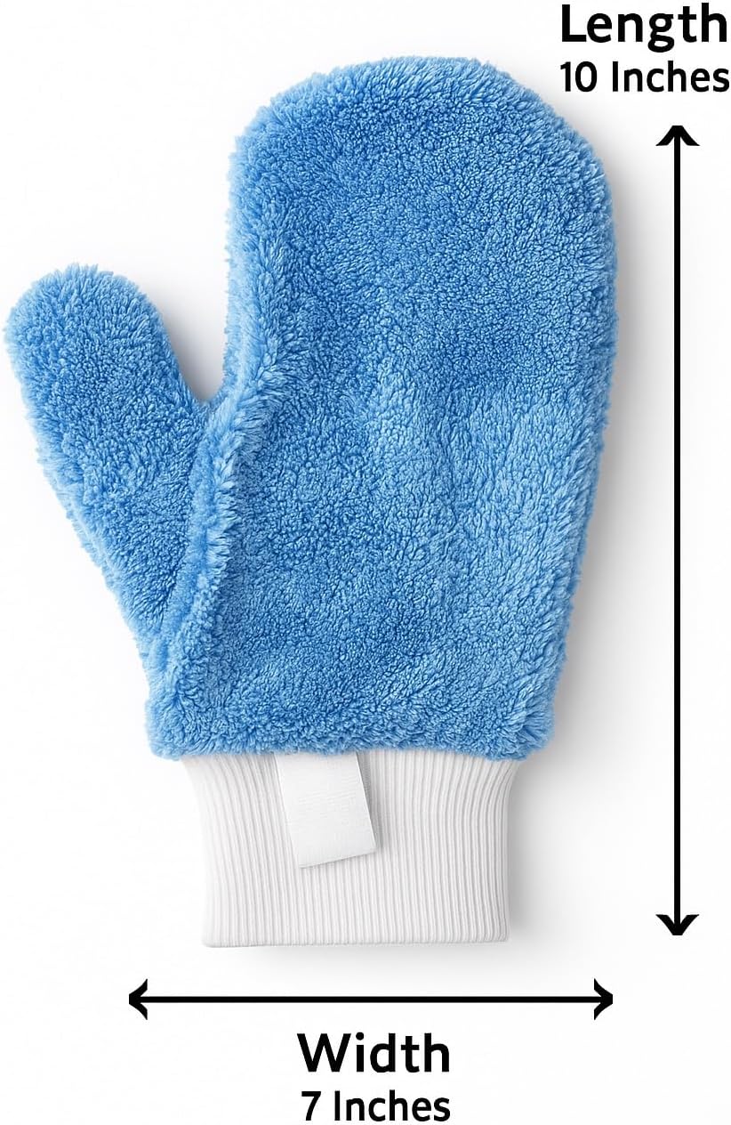 10" x 7" Microfiber Cleaning Mitt – Reusable Soft Dusting Glove for Auto, Glass & Surfaces – Non-Abrasive & Lint-Free Wash Mitt for Scratch-Free Cleaning – Ideal for Home or Commercial Use