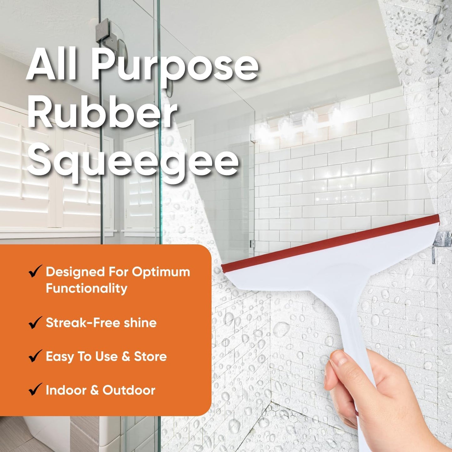 Superio Rubber Squeegee, 2 Pack, Streak Free All Purpose Window Squeegee, Comfort Grip Handle and Hanging Hook (Red, 10 Inch- 2 Pack)